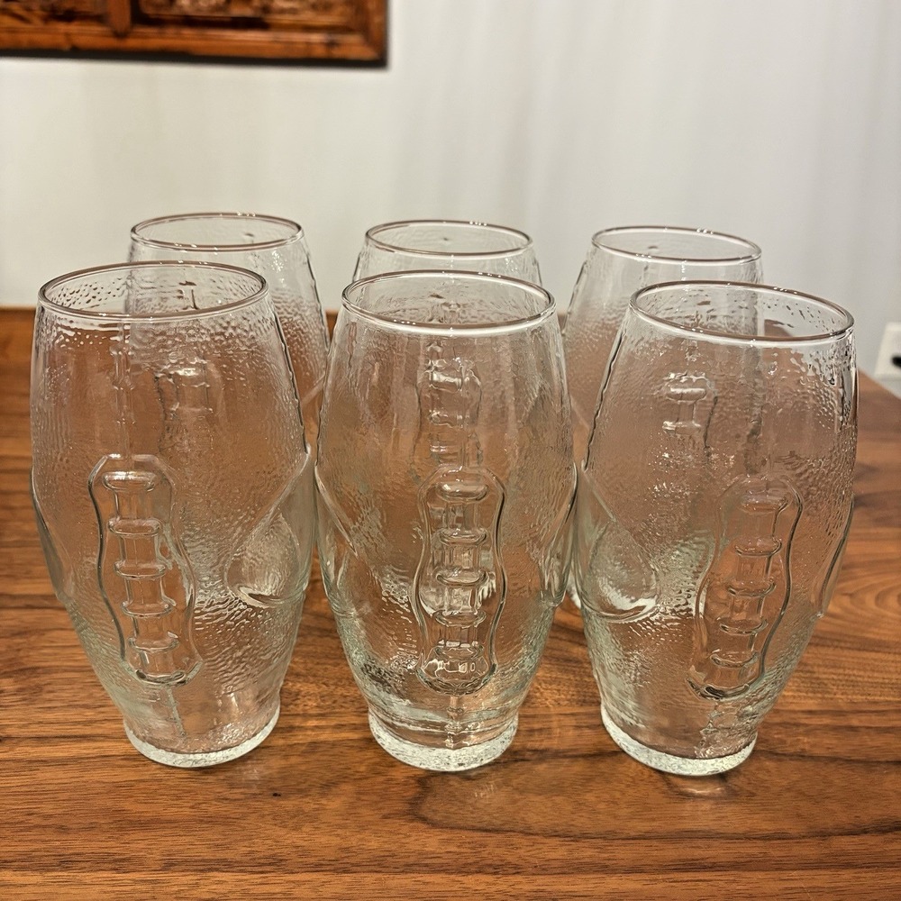 Set of 6 Libbey Football Shaped NFL Clear Beer Bar Glasses - Water Glass - 23oz